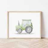 Watercolor tractor print for toddler, boys and neutral nursery decor.