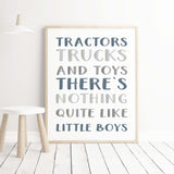 Watecolor vehicle quote print in panel dark blue for toddler and boys nursery room decor.