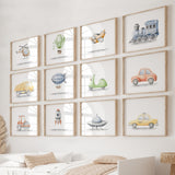 Watercolor transport print for toddler, boys and neutral nursery decor.