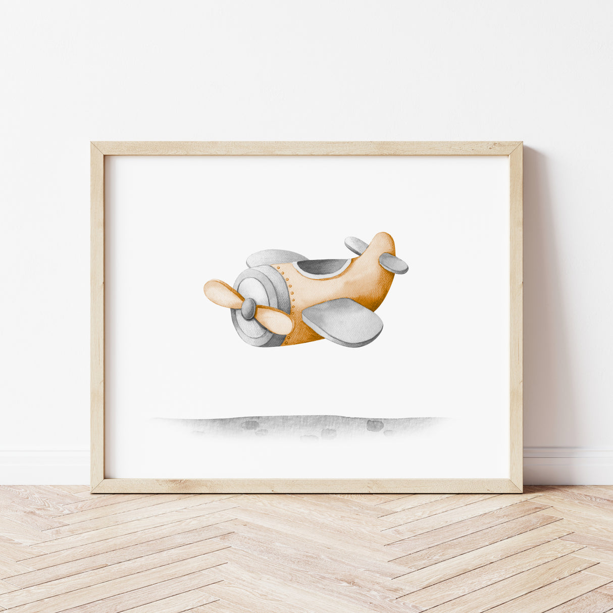 Watercolor airplane print for toddler, boys and neutral nursery decor.