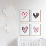 Watercolor black and pink hearts printable for minimal valentine's day decor, pink home decor, red home decor, love home decor.