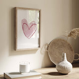 Watercolor burgundy and pink hearts print for minimal valentine's day decor, pink home decor, red home decor, love home decor.