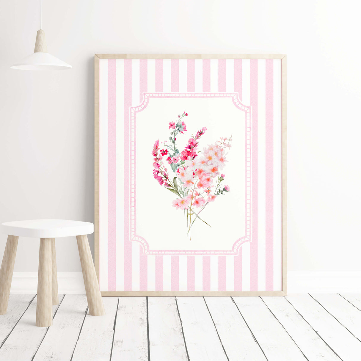 Pink botanical floral artwork bundle for living room, bedroom, or girls nursery