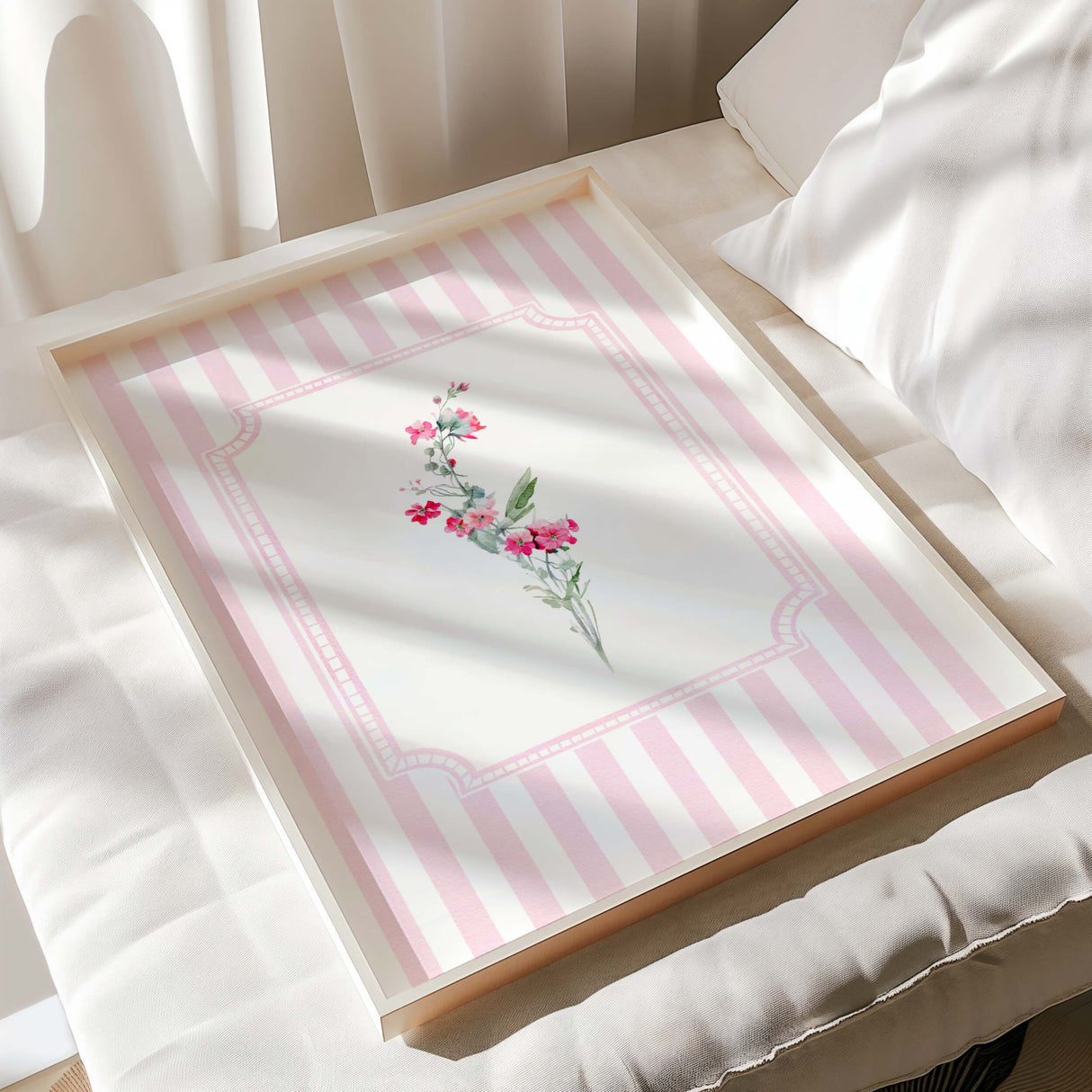 Printable pink wildflower set with vertical stripes ideal for girly bedroom decoration