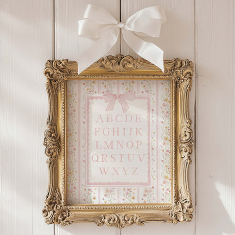 ABC alphabet printable pink floral nursery wall art vintage baby girl room decor