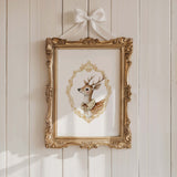 Watercolor vintage deer portrait with gold baroque crest poster for gender neutral nursery decor, victorian nursery decor, beige white nursery decor, rococo nursery decor, luxury nursery decor, baroque nursery decor.