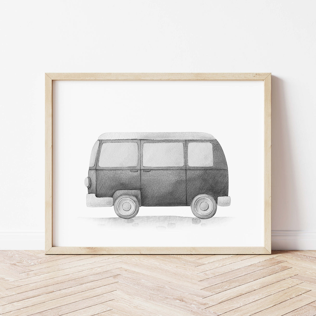 Watercolor black vintage car printable for toddler room decor, baby boys room decor, black and white nursery decor.