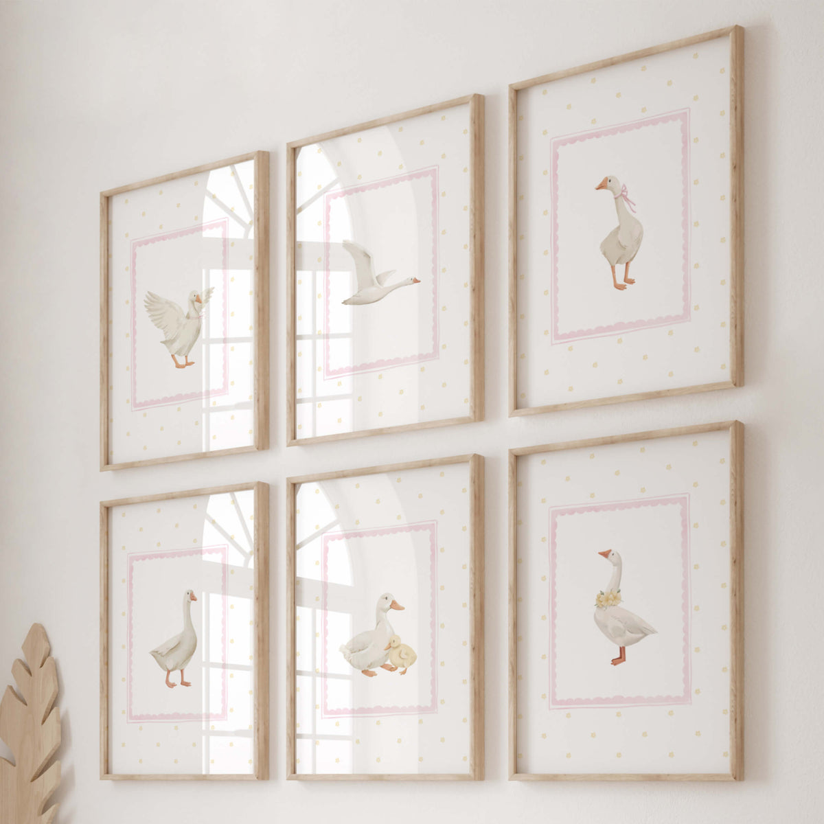 Silly Goose Nursery Print- Pink Yellow - Set of 7 - Cottagecore - Girl ...