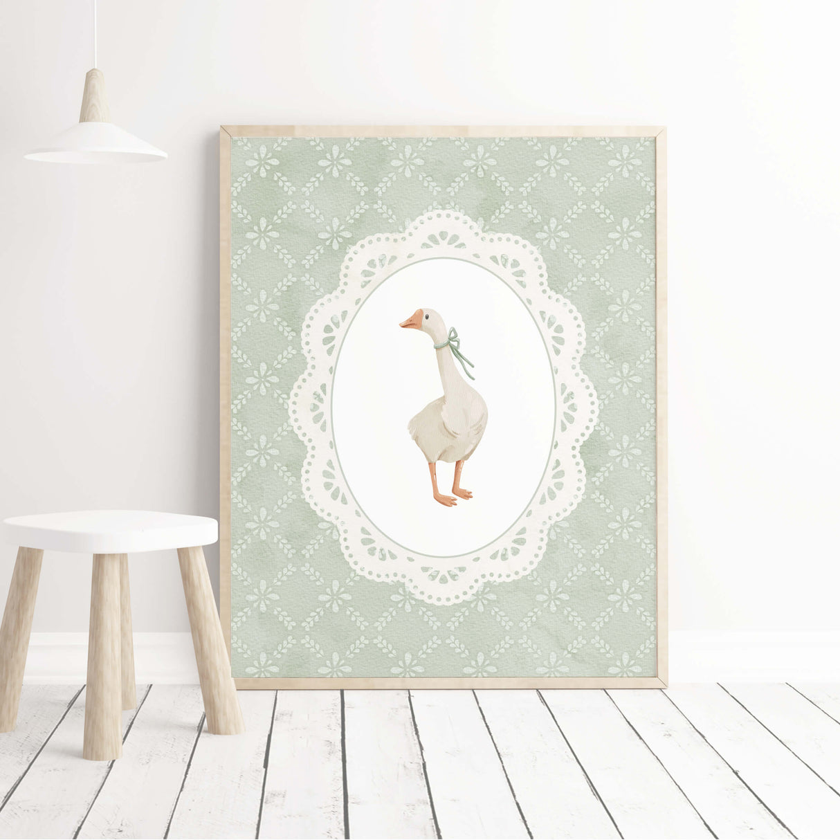 Printable goose wall decor for baby nursery or kids’ room in soft vintage style

