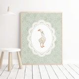 Printable goose wall decor for baby nursery or kids’ room in soft vintage style
