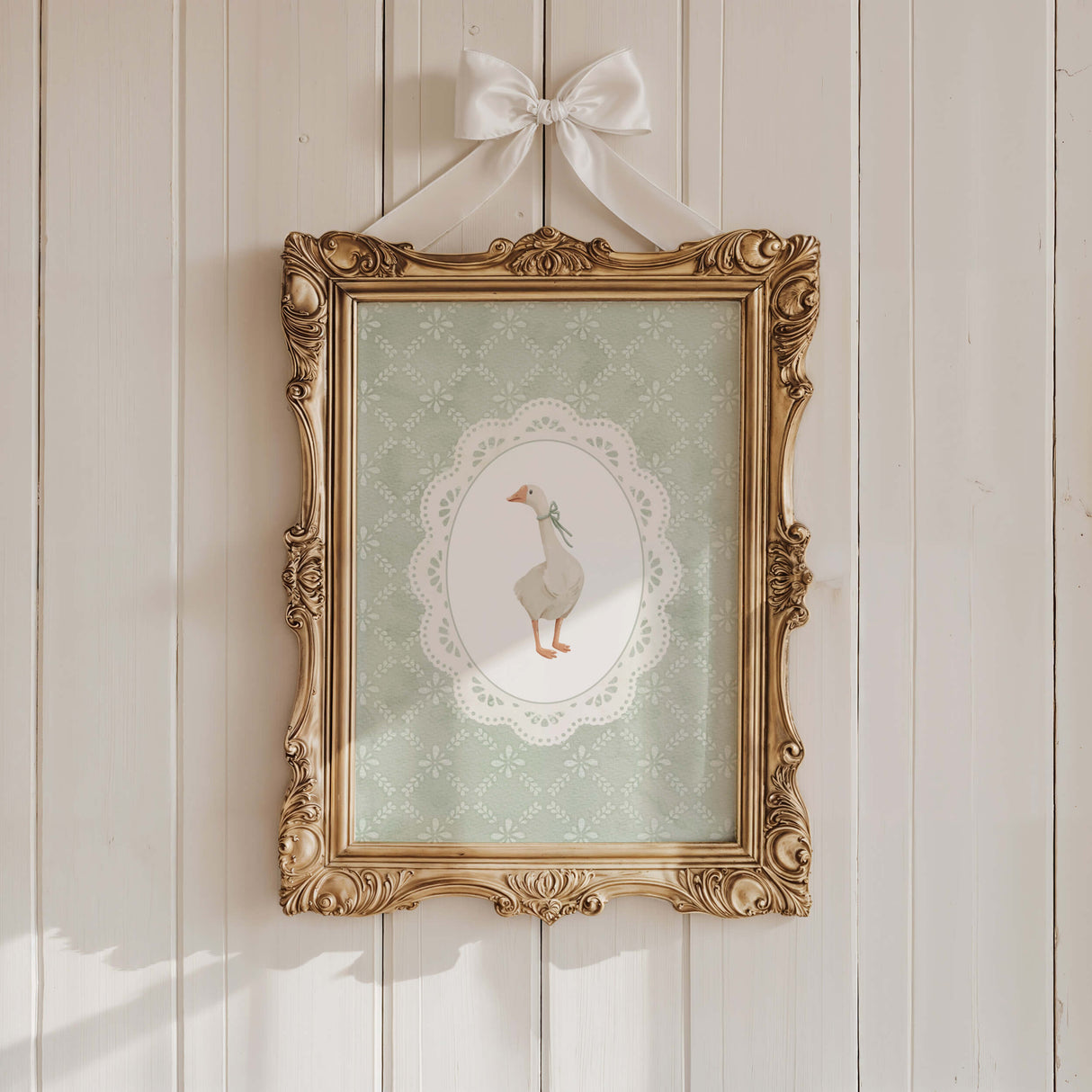 Goose art print for baby room featuring flying goose illustration in soft colors

