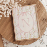 Floral nursery gallery wall printable with initials and bow artwork