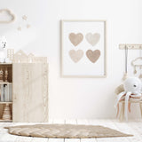 Watercolor hearts print with beige and brown heart for valentine's day decor, girls room decor, love home decor, romantic home decor, neutral nursery decor