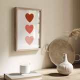 Watercolor hearts poster with red and blush heart for valentine's day decor, girls room decor, love home decor, romantic home decor, beige, brown, boho nursery decor, boho home decor.