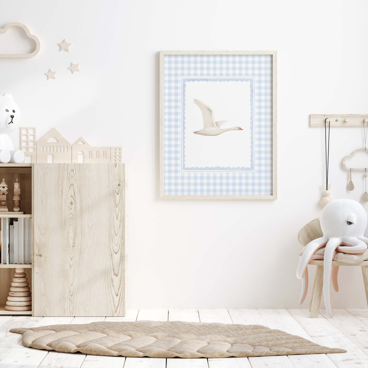 Baby boy nursery wall art blue checkered animal prints

