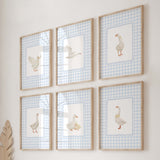 Blue gingham goose nursery printable set digital download

