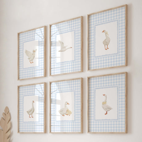 Blue gingham goose nursery printable set digital download

