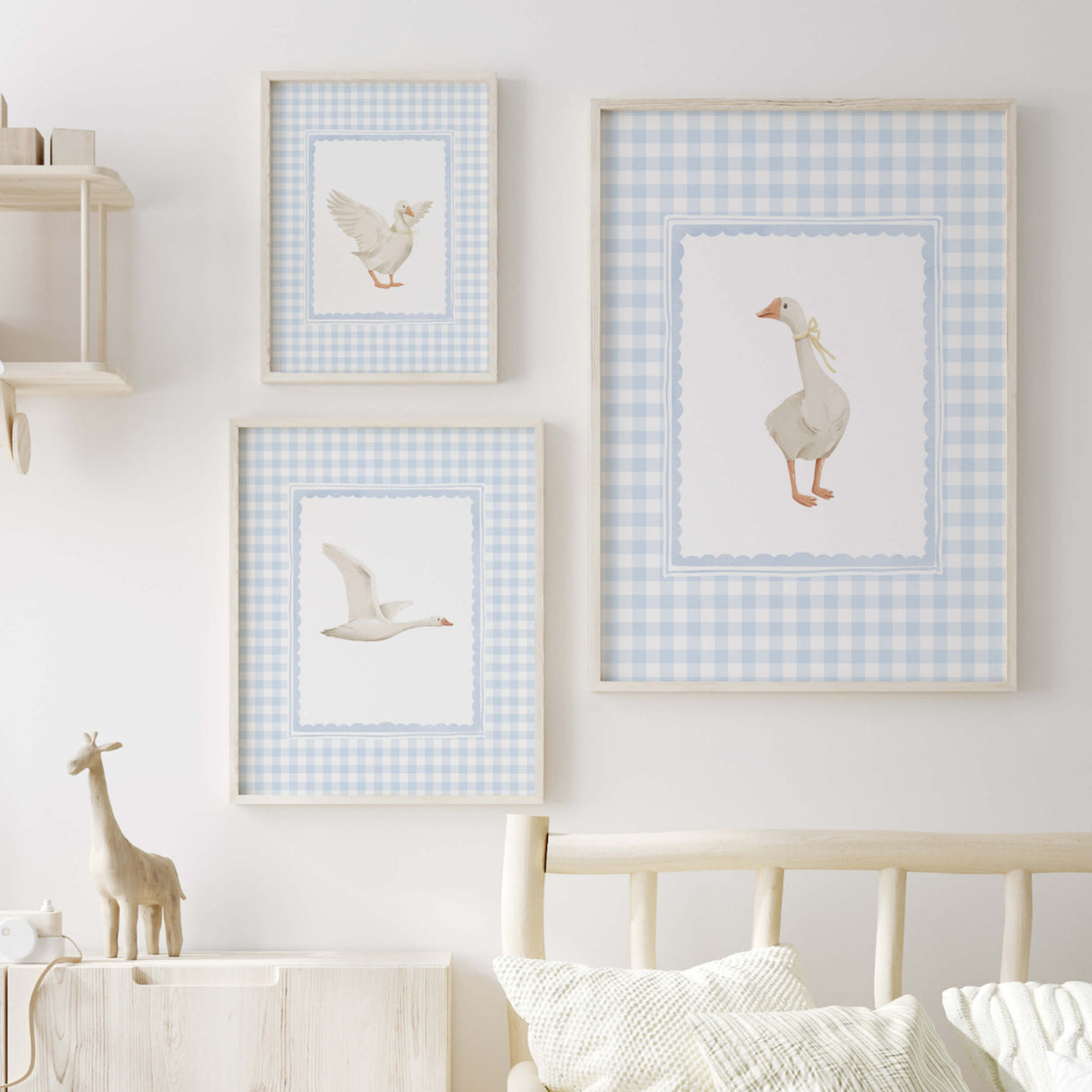 Baby boy printable wall art with blue checkered backgrounds

