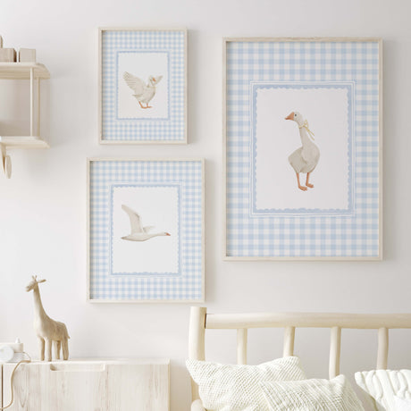 Baby boy printable wall art with blue checkered backgrounds

