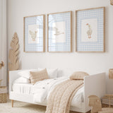 Vintage farm animal nursery wall decor blue gingham

