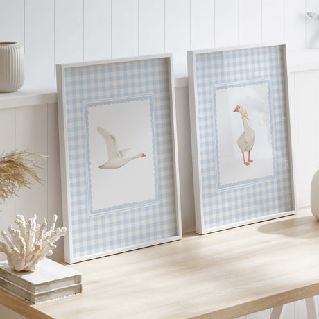 Rustic cottage baby room blue gingham goose prints

