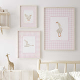 Flying and standing goose pink nursery prints

