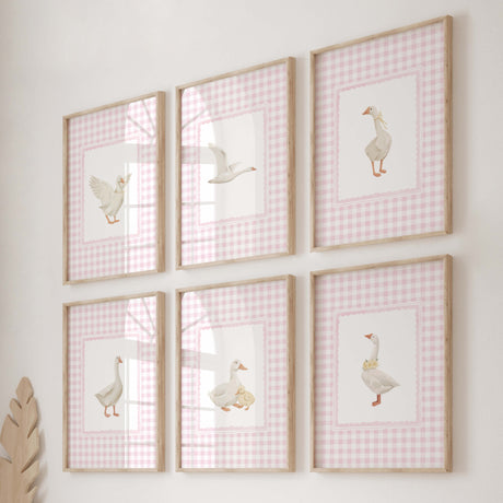 Rustic cottage baby girl nursery pink gingham prints

