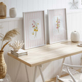 Wildflower floral pink striped wall art printable poster set girls room decor nursery printable bundle