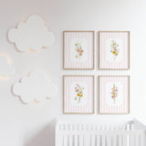 Wildflower floral pink striped wall art printable poster set girls room decor nursery printable bundle