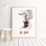 Watercolor wizard print with be bold inspirational quote for neutral kids room decor.