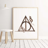 Watercolor wizard printable with  rat, snake for  mystical and fantasy room decoration
