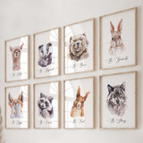 Set of 8 watercolor woodland animal print with quote for gender neutral nursery decor.