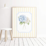 Summer floral printable hydrangea artwork blue and cream flower set for living room decor
