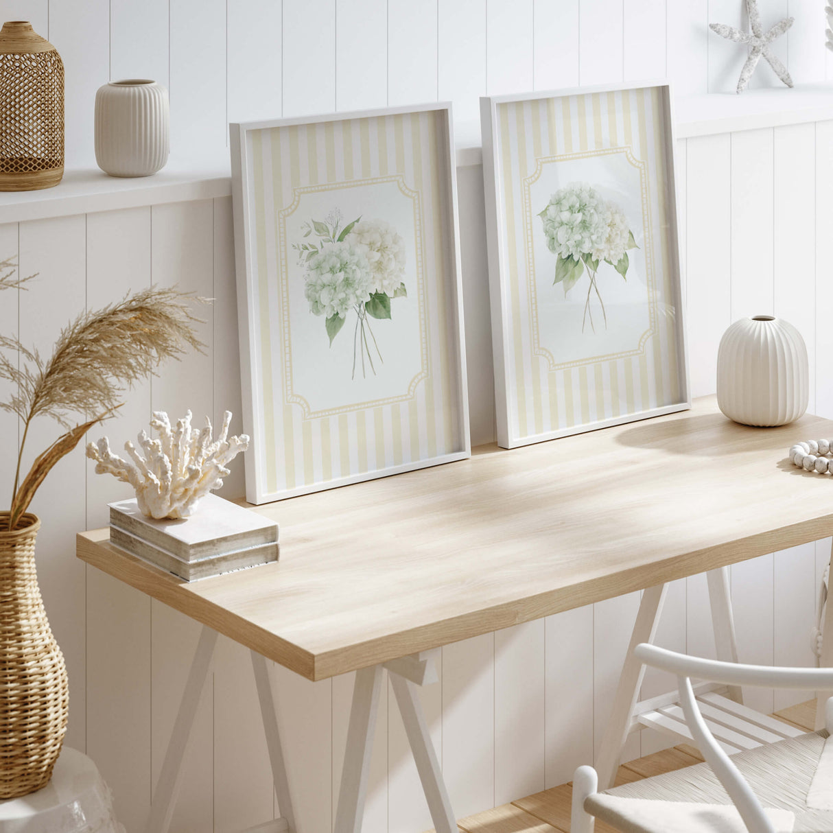 Shabby chic yellow hydrangea flower printable wall art