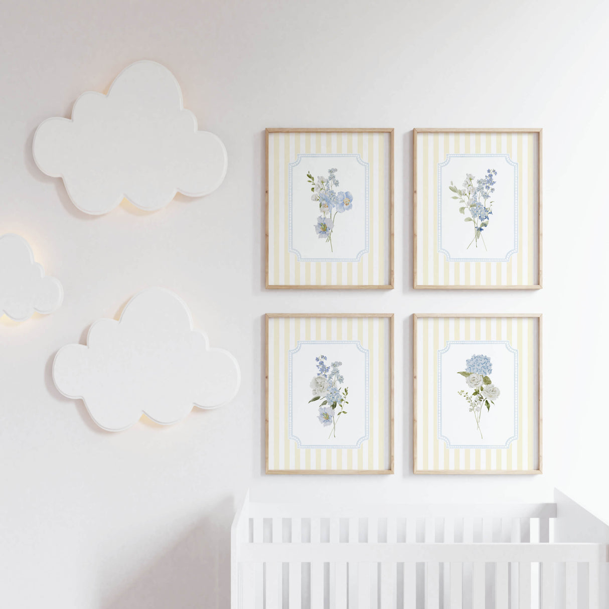 Botanical watercolor flower wall art for gender-neutral baby nursery

