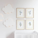 Botanical watercolor flower wall art for gender-neutral baby nursery

