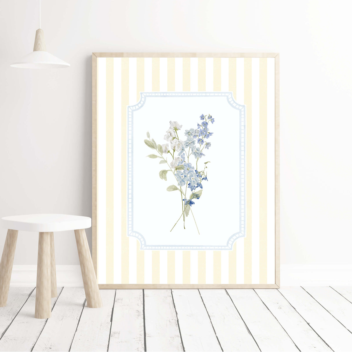 Set of 4 yellow floral wildflower nursery prints with hydrangeas

