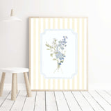 Set of 4 yellow floral wildflower nursery prints with hydrangeas

