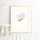 Yellow striped floral print set digital download hydrangea watercolor posters