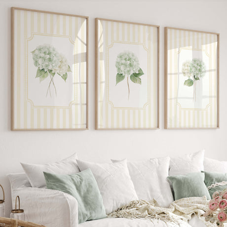 Yellow hydrangea wall art printable set of 6 botanical flower prints