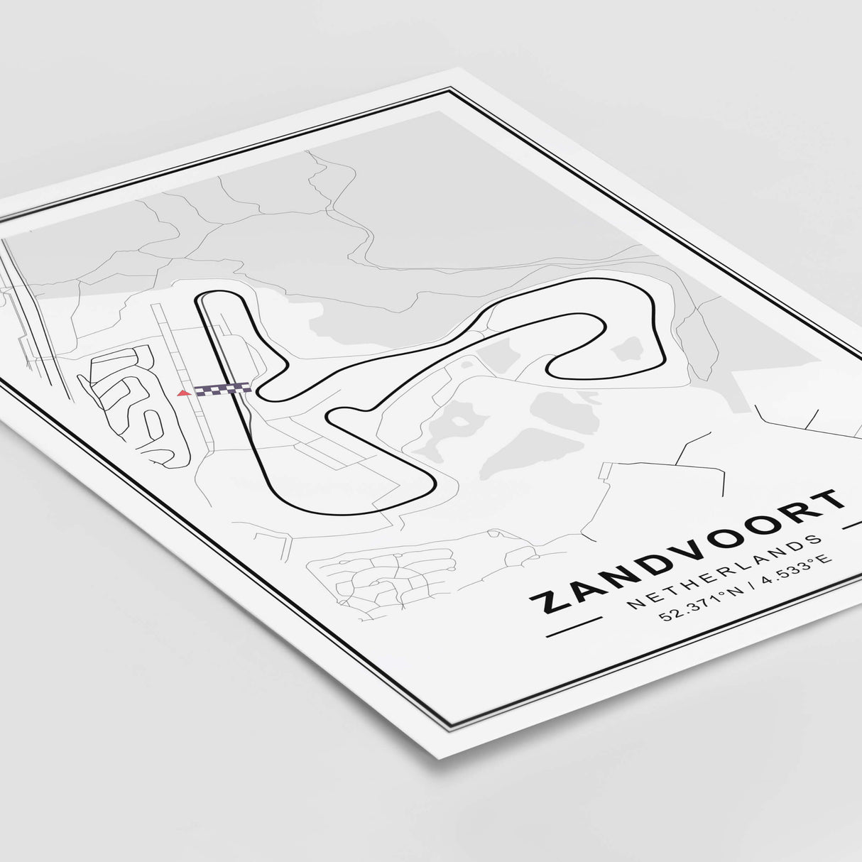 Zandvoort Grand Prix map printable for black and white minimalist home decor.